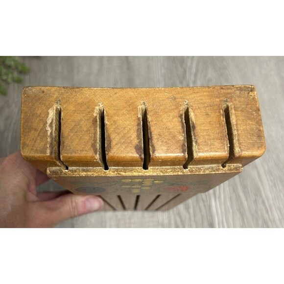 Vintage Knife Holder Wooden Farmhouse Cottage 5 Slot Hand Painted Fruit Design - Picture 7 of 9